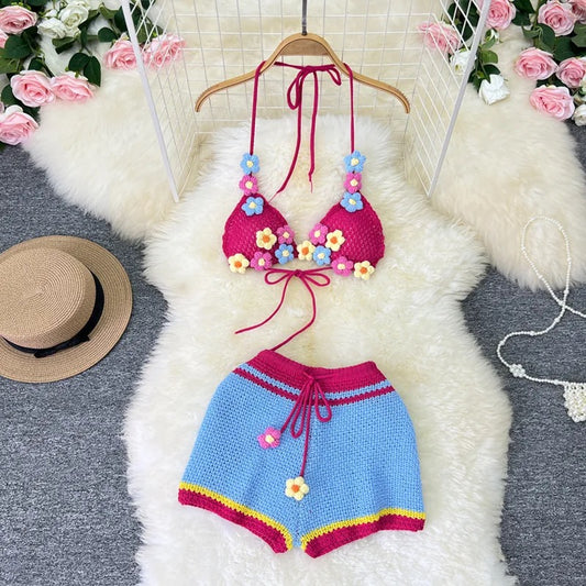 Flower pink crotchet 2pc set
